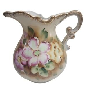 Homco Vintage Floral Pitcher Hand painted Flower Jug Marked 1186 Made‎ in Japan